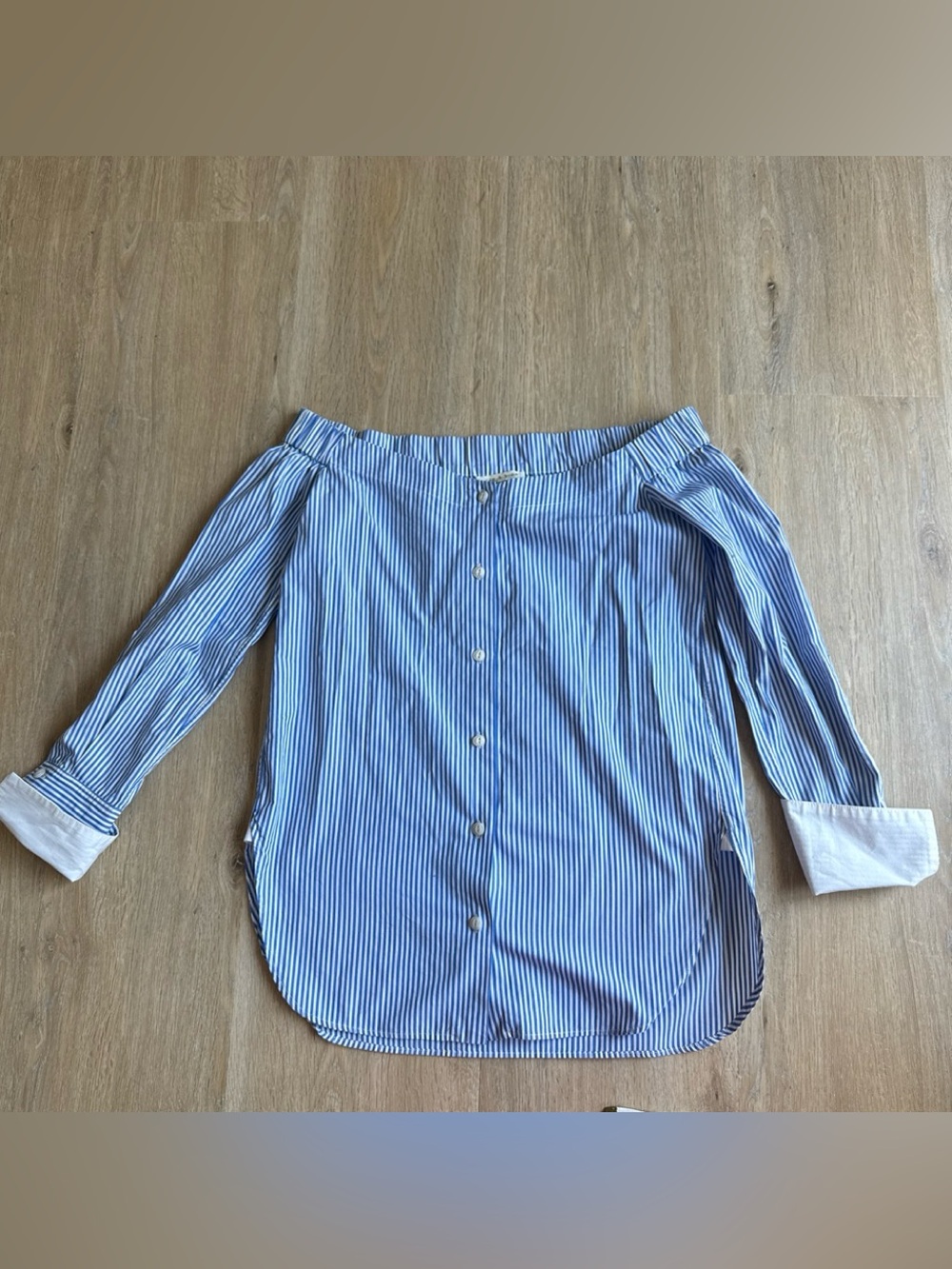 Rag & Bone Blue and White Striped Off-the-Shoulder Button-Down Top XS